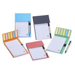 Bloco de anotação com Post-it e caneta